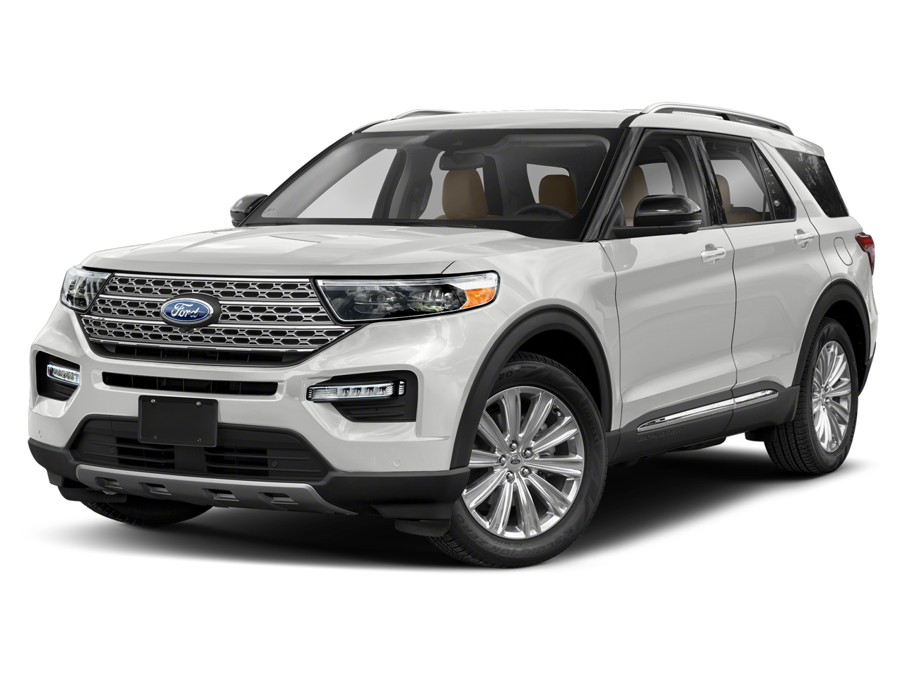 2020 Ford Explorer Limited in Oxford White — front three-quarter view