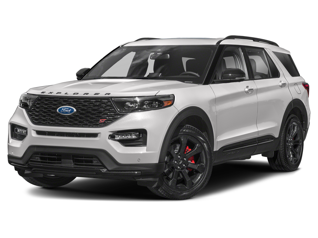 2023 Ford Explorer ST in Star White Metallic Tri-Coat — front three-quarter view