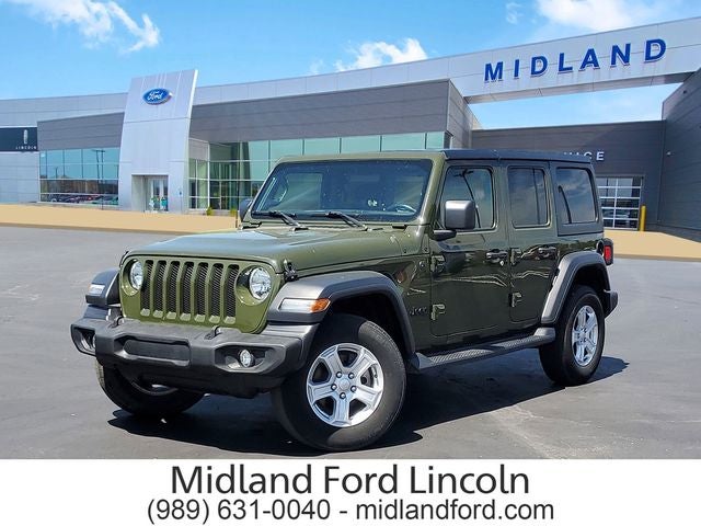 2023 Jeep Wrangler Sport S in Sarge Green Clearcoat — front three-quarter view