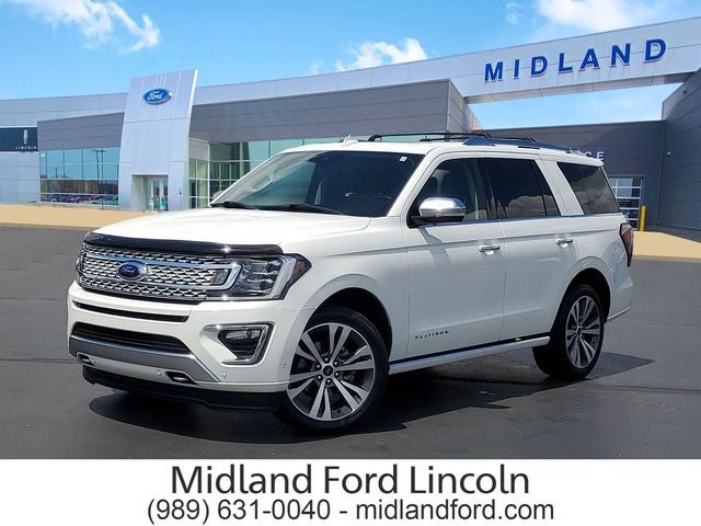 2021 Ford Expedition Platinum in White Metallic — front three-quarter view